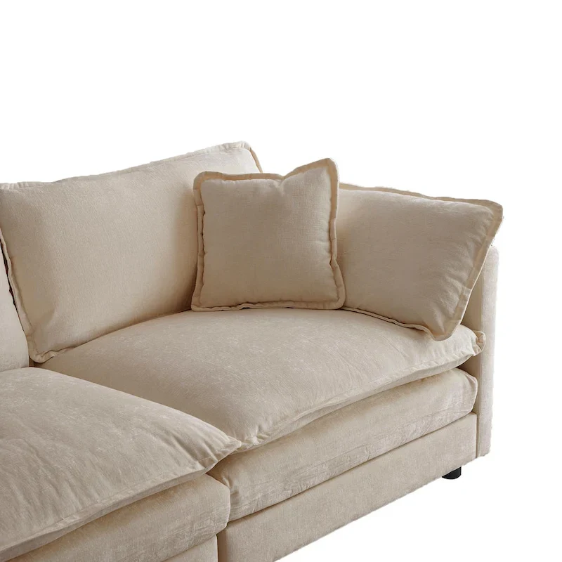 4-Piece Modular Chenille Upholstered Sleeper Sectional Sofa Bed with Ottoman