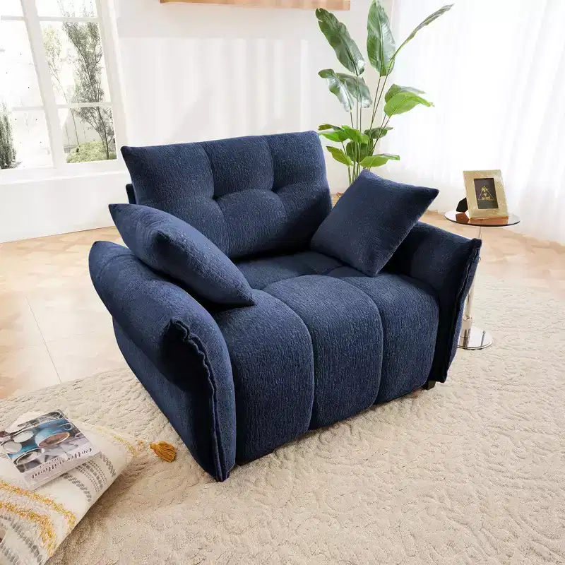 47 Single Seater Sofa with High-Resilience Support Cushions and Throw Pillows, Modern Design for Living Room White