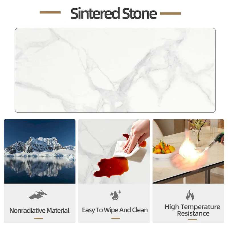 63  Unique Rectangular Dining Room Table with Sintered Stone Tempered Glass Top