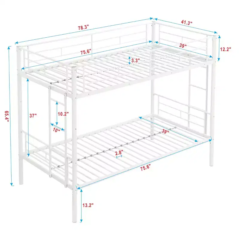 Bellemave Twin Over Twin Bunk Bed with and 2 Side Ladders, and Full Length Guardrail, Convertible Bunk Bed for Kids, Teens, White