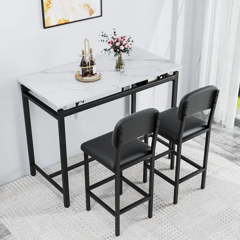 Modern Style 3-Piece Dining Set with Rectangular Table and 2 Upholstered Dining Chairs