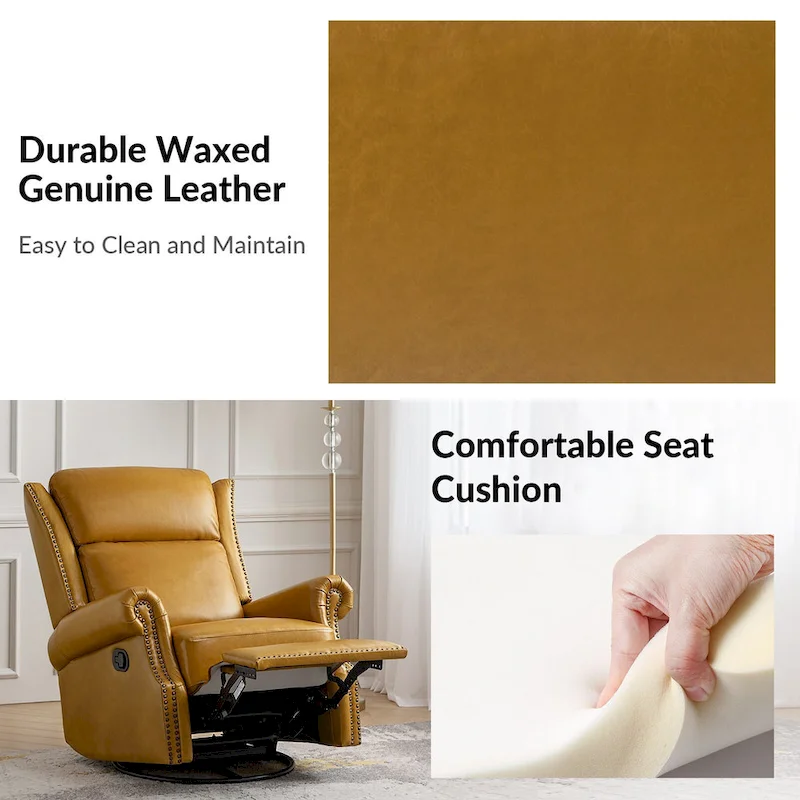 Viviana Traditional Genuine Leather Manual Swivel Glider Recliner by HULALA HOME