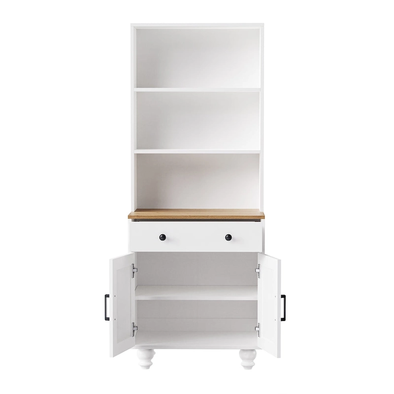 Storage Cabinet with 4 Solid Wood Gourd-Shaped Legs,Kitchen Pantry Cabinet with Adjustable Shelves,5 Tier Bookshelf with Drawer