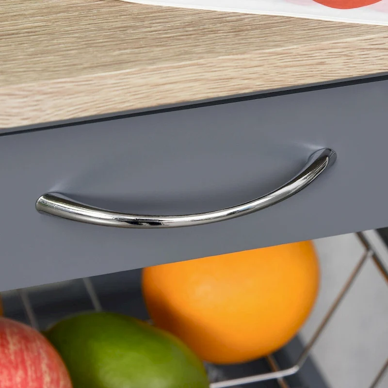 Rolling Kitchen Island Cart with Drawer & Wire Basket