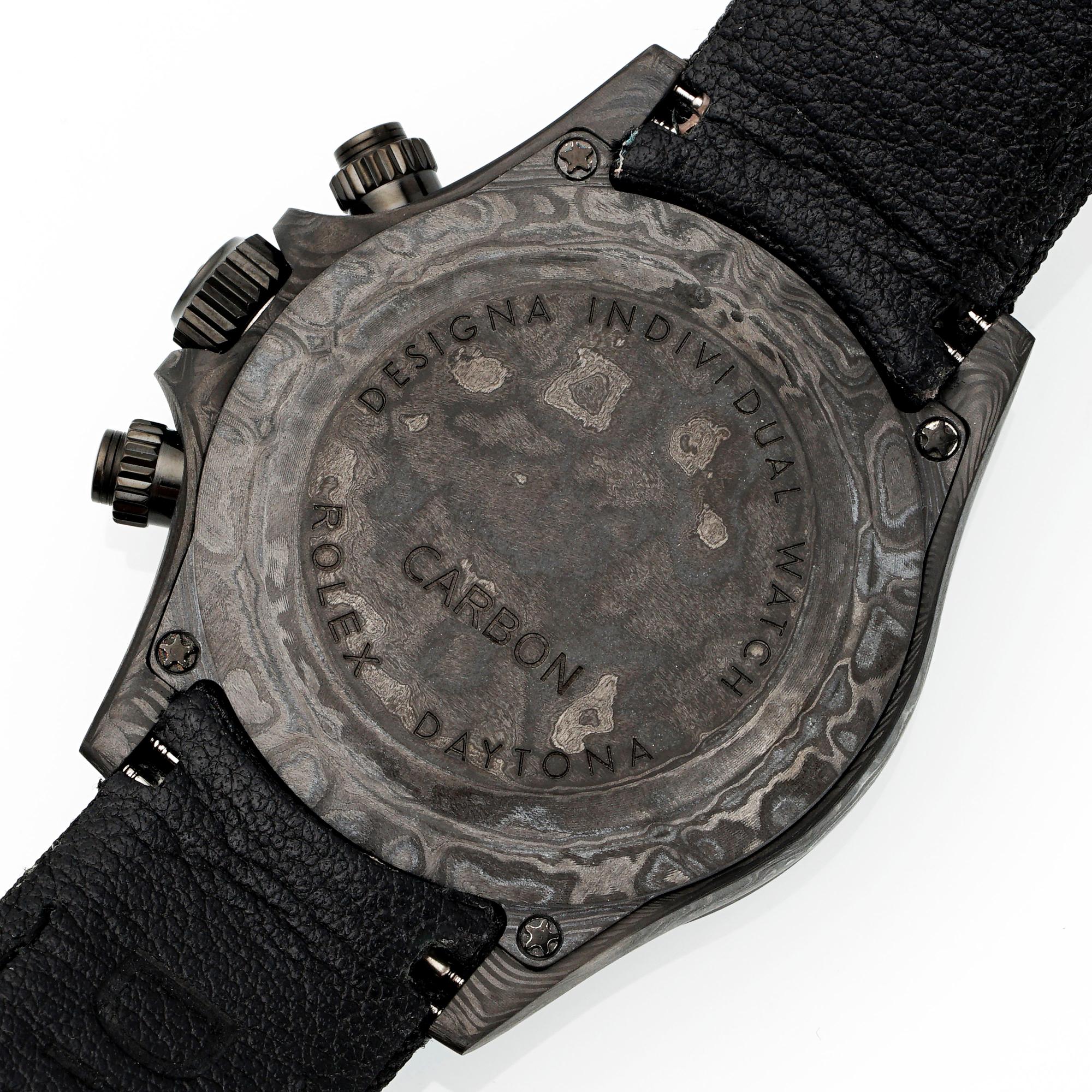 Rolex Daytona carbon case back engraving and skeleton movement