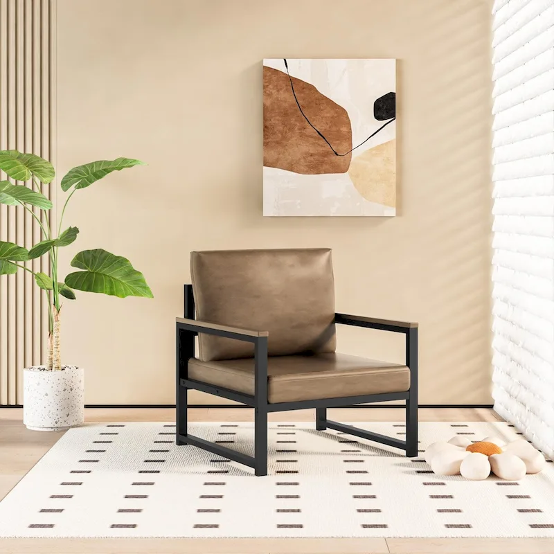Single Modern Lounge Sofa Chair with Armrests, PU Leather, Living Room Office Bedroom
