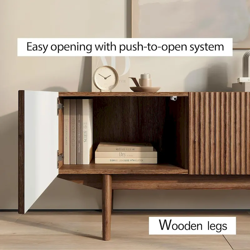 Living Skog Kelly TV Stand Console Fits TV's up to 65 in. with Wood Legs in Mid Century Modern Scandinavian Design