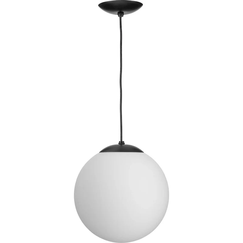 Atwell Collection Matte Black and Opal Glass Globe Large Hanging Pendant Light - 12 in x 12 in x 12.5 in