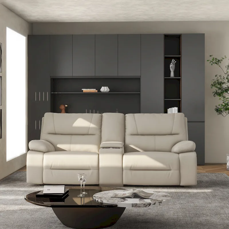 Leather Power Reclining Loveseat with Console and Cup Holders