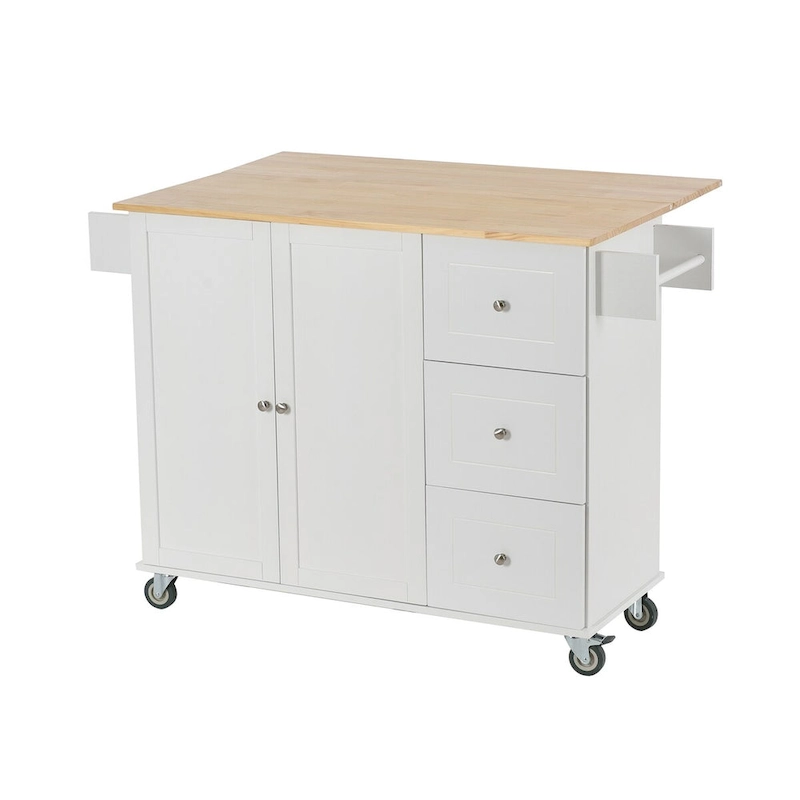 Rolling Mobile Kitchen Island with Solid Wood Top and Locking Wheels