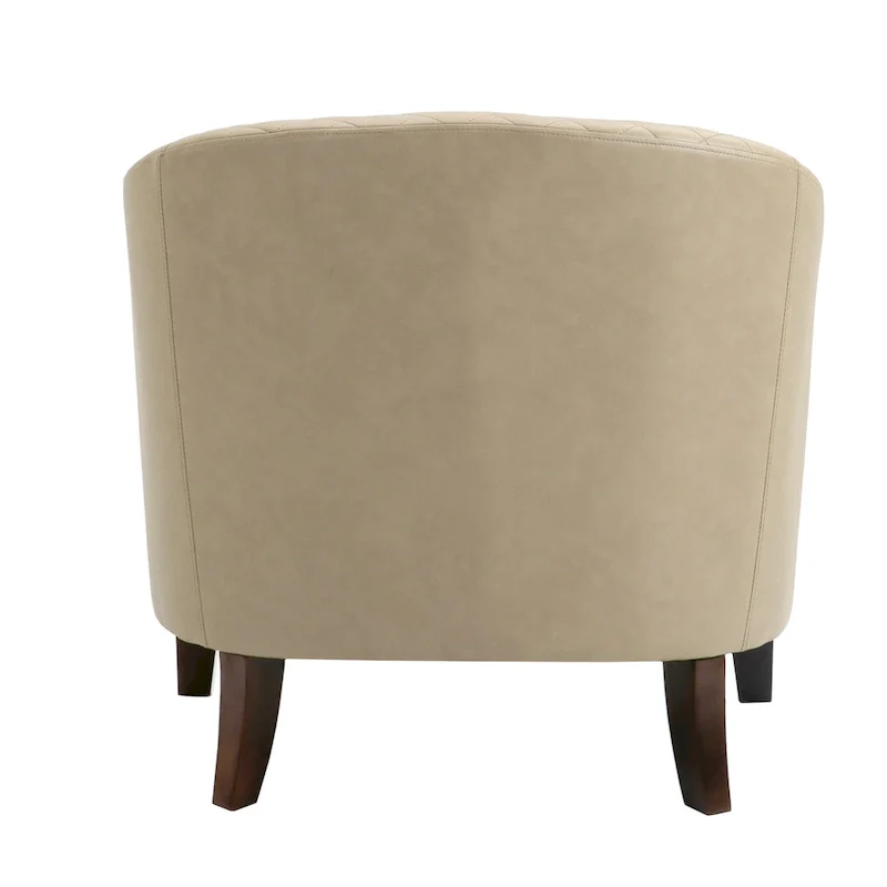 Modern Faux Leather Barrel Accent Chair with Wood Legs