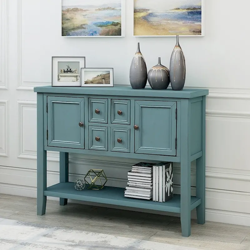 Acacia Wood Buffet Sideboard with Drawers, Cabinets and Bottom Shelf
