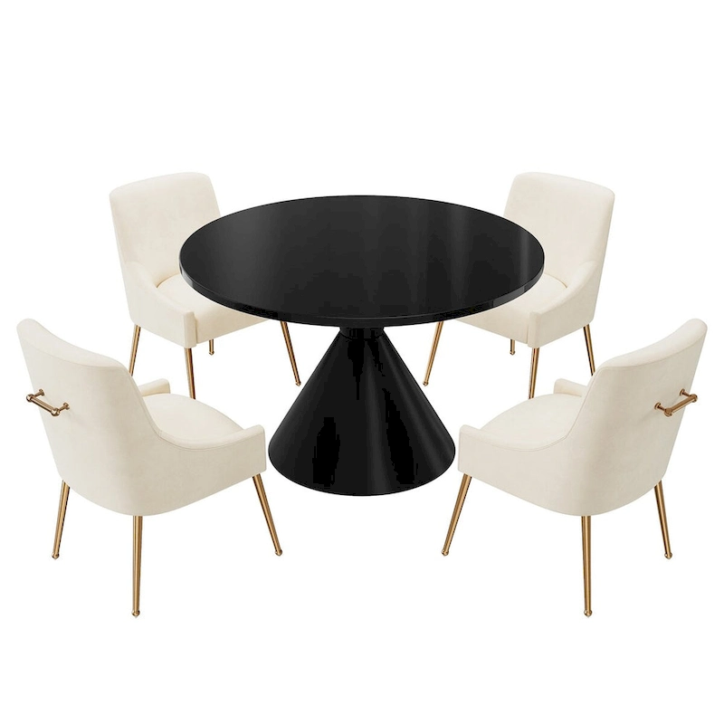 48 Light Luxury Black High Gloss Large Countertop Dining Table with Velvet Dining Chair Set