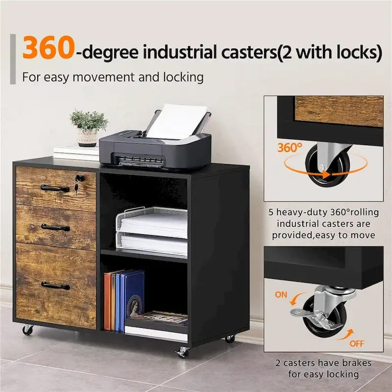 Rolling File Cabinet with 3 Drawers and 2 Shelves