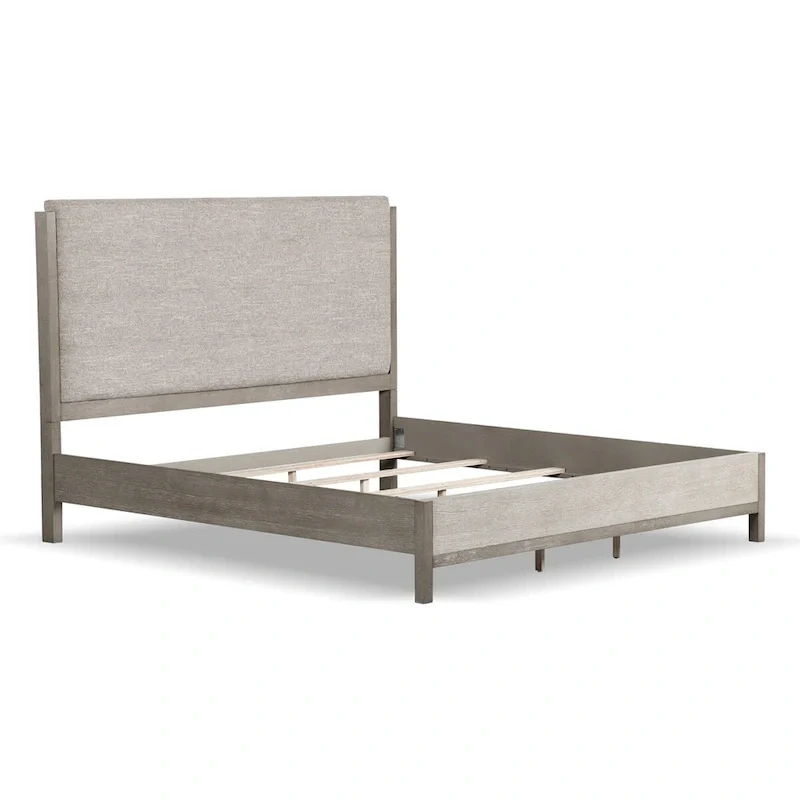 Furniture of America Cruz Contemporary Gray Solid Wood Panel Bed Frame with Upholstered Headboard