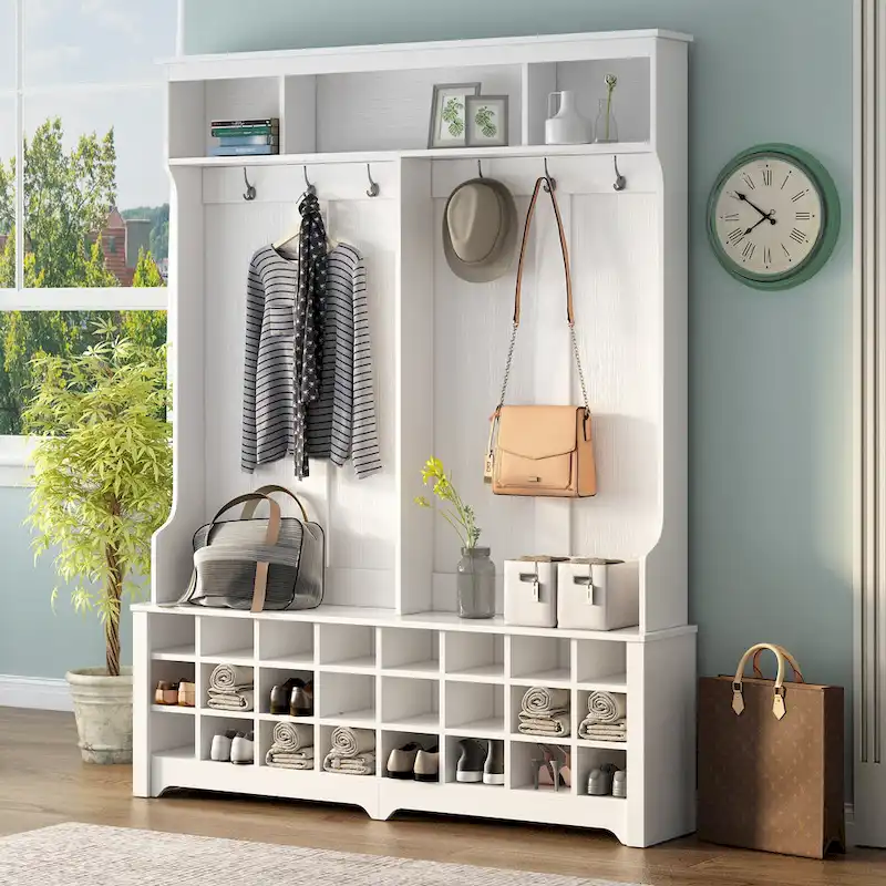 Hallway Coat Rack with Bench, 60