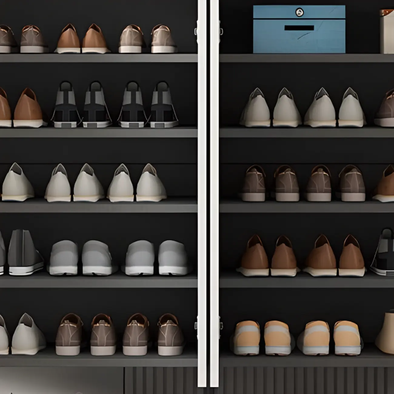 Trendy Gray-White Wooden Shoe Cabinet with Display Top