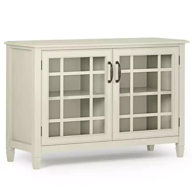 Hampshire Low Storage Cabinet Antique White - WyndenHall: Traditional Style, Adjustable Shelves, Glass Doors