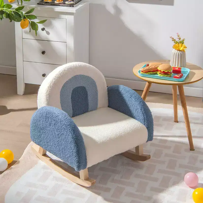 Costway Kids Rocking Chair Children Armchair Velvet Upholstered Sofa w/ Solid Wood Legs Blue/Red