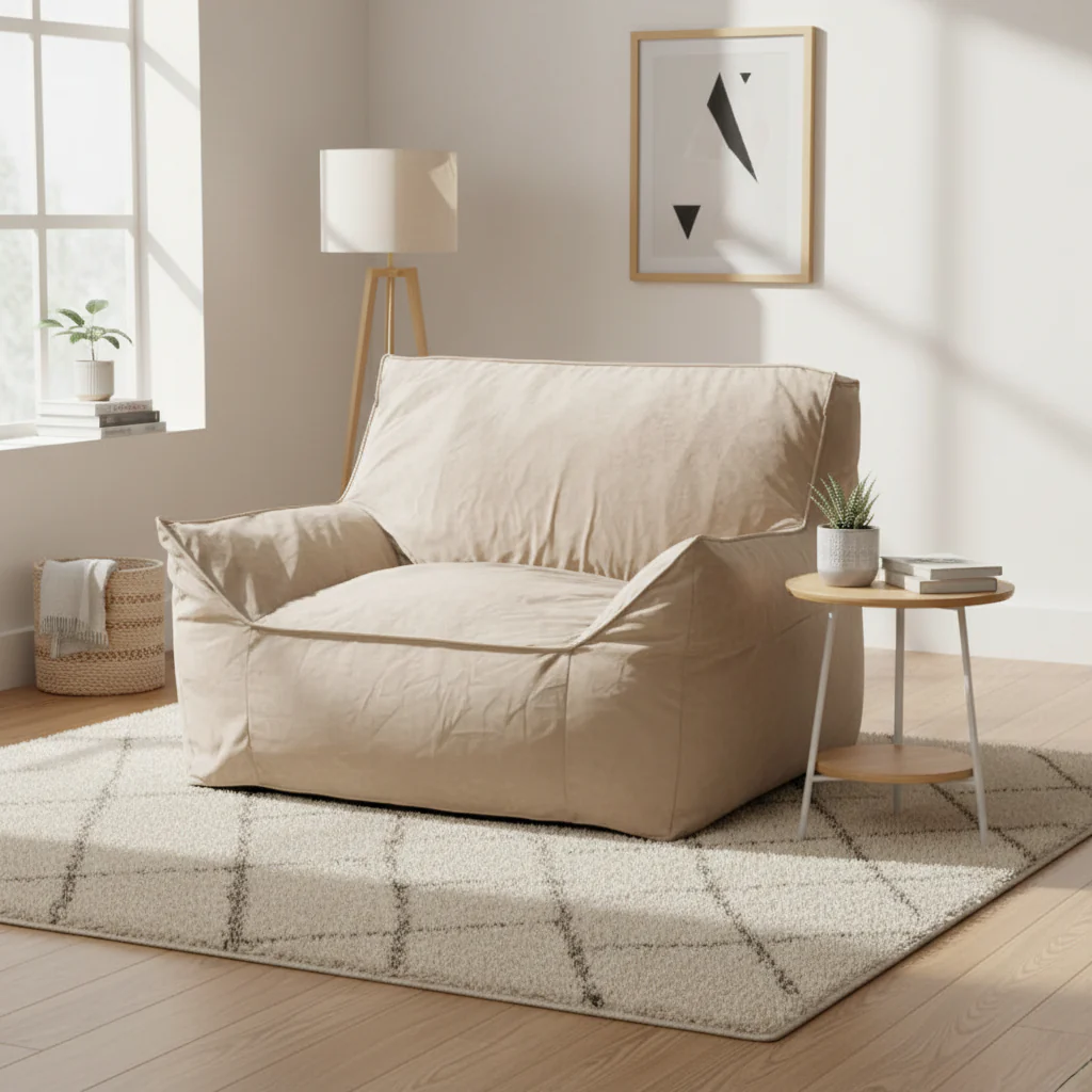 Velveteen Oversized Bean Bag Chair with Armrests | Plush Adult Lounge Chair for Living Room