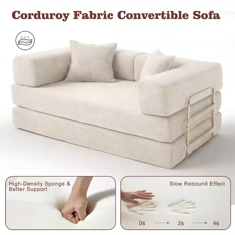 Corduroy Folding Sofa Bed, 2-Seat, 65