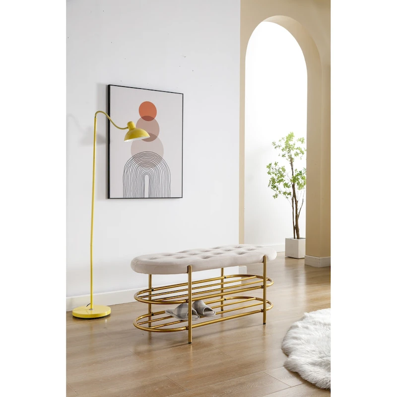 Velvet Upholstered Tufted End of Bench for Living Room/Bedroom