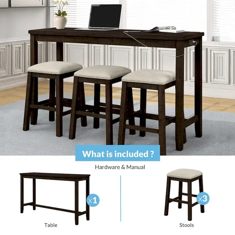4 Pieces Counter Height Table with Fabric Padded Stools