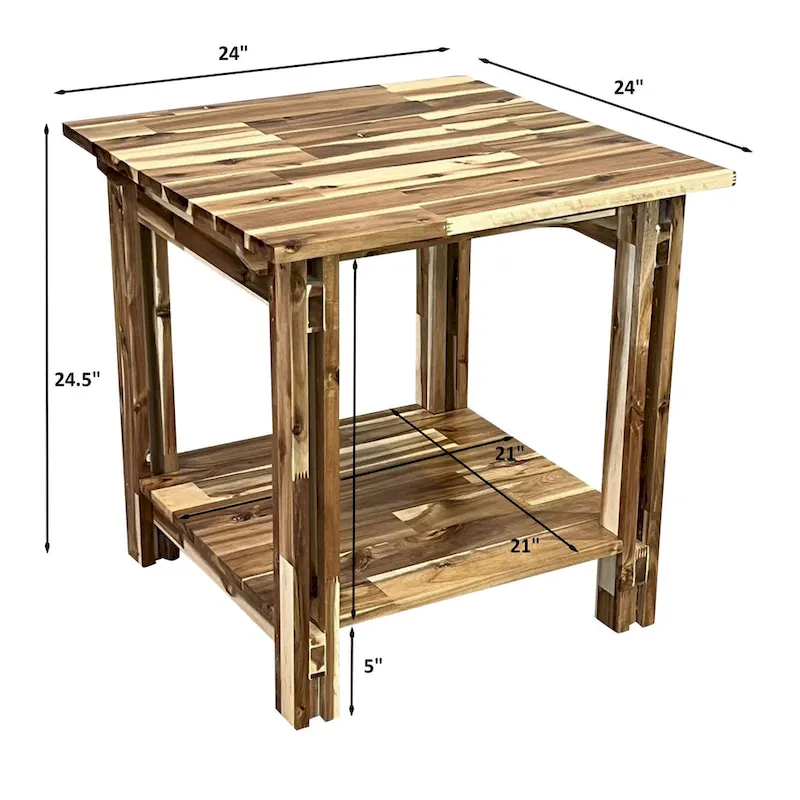Acacia Wood Architectural End Table with Shelf