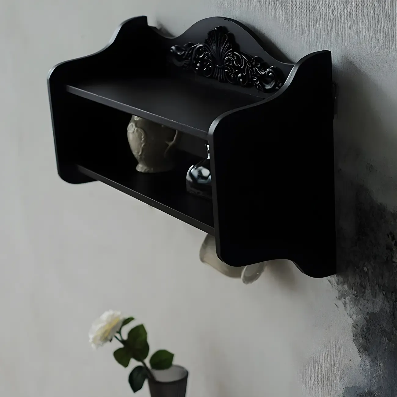 Small Black Wooden Wall-Mounted Display Cabinet