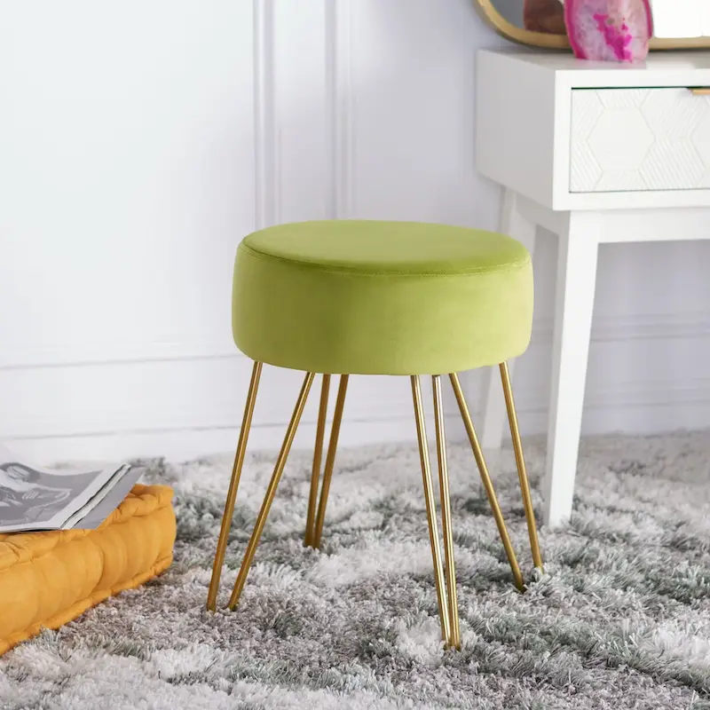 Round Ottoman with Hairpin Legs Upholstered Footrest Living Room Accent