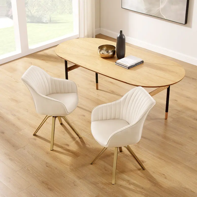 Art Leon Modern Velvet Swivel Chair with Golden Finish