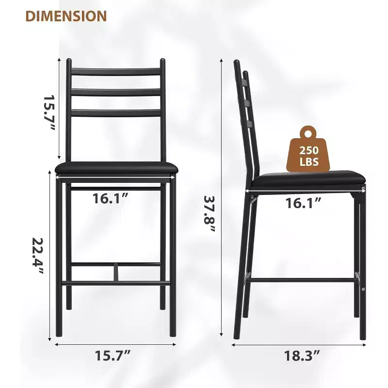 Modern Bar Stools with Backrest, Counter Height Bar Chairs with Footrest, Upholstered Metal Barstools for Kitchen Island, Dining Room