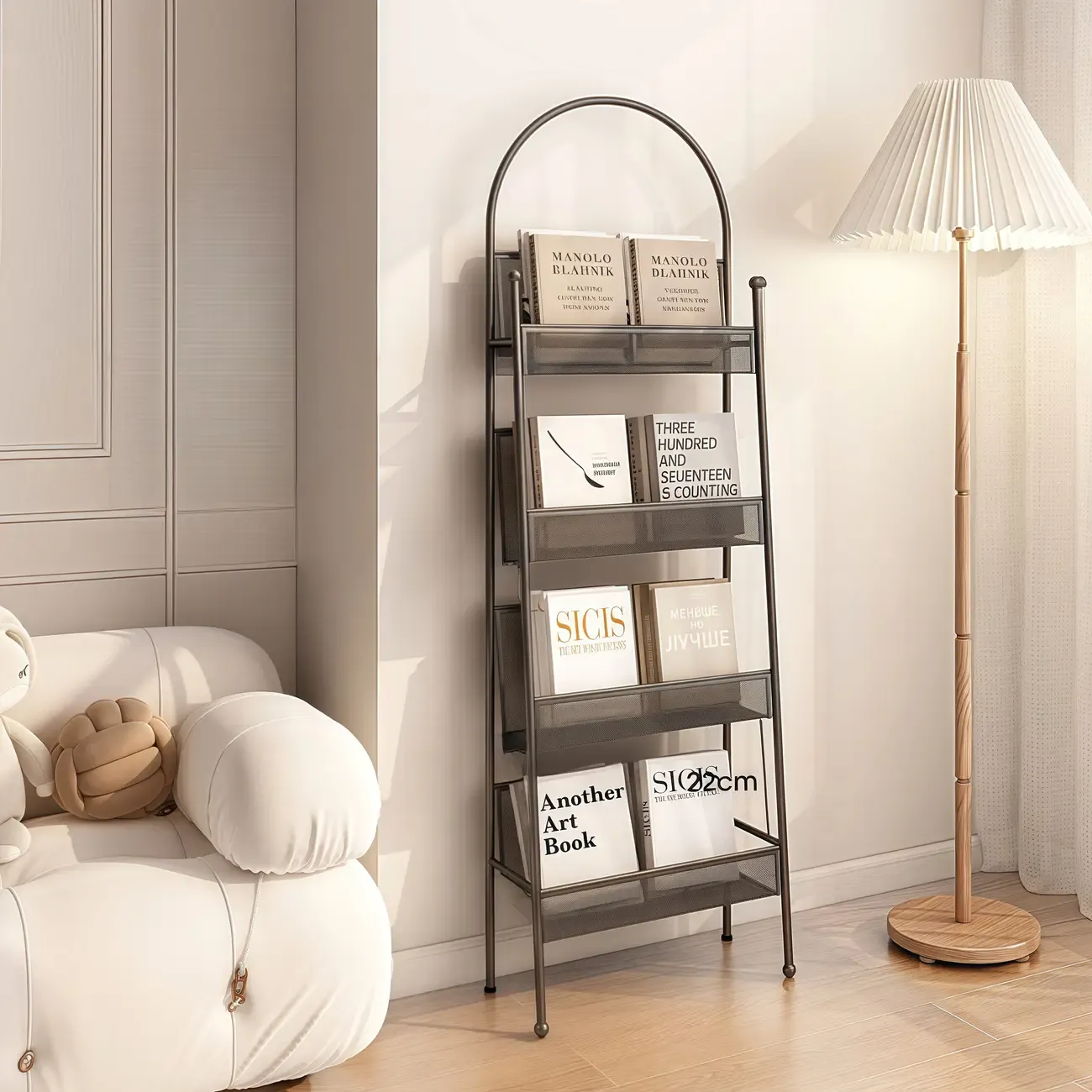 Vertical Metal 4-Shelf Open Back Ladder Bookshelf