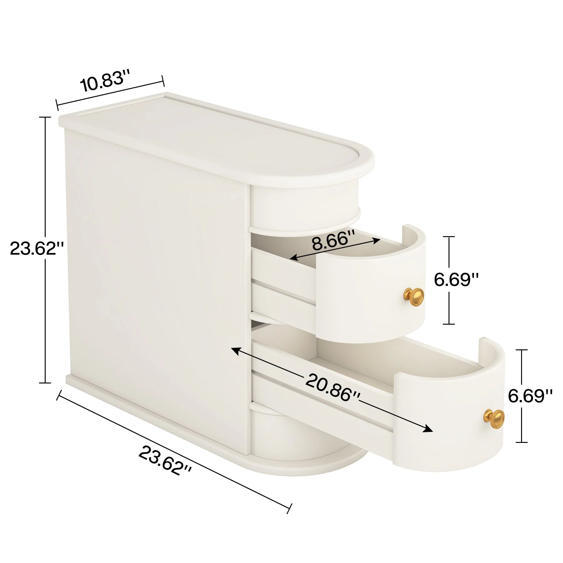 Solid Wood Chairside End Table, Two-Drawer Narrow Side Table Slim