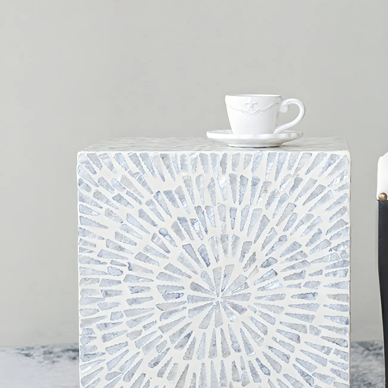 Tropical Mosaic Wooden Round Side Table