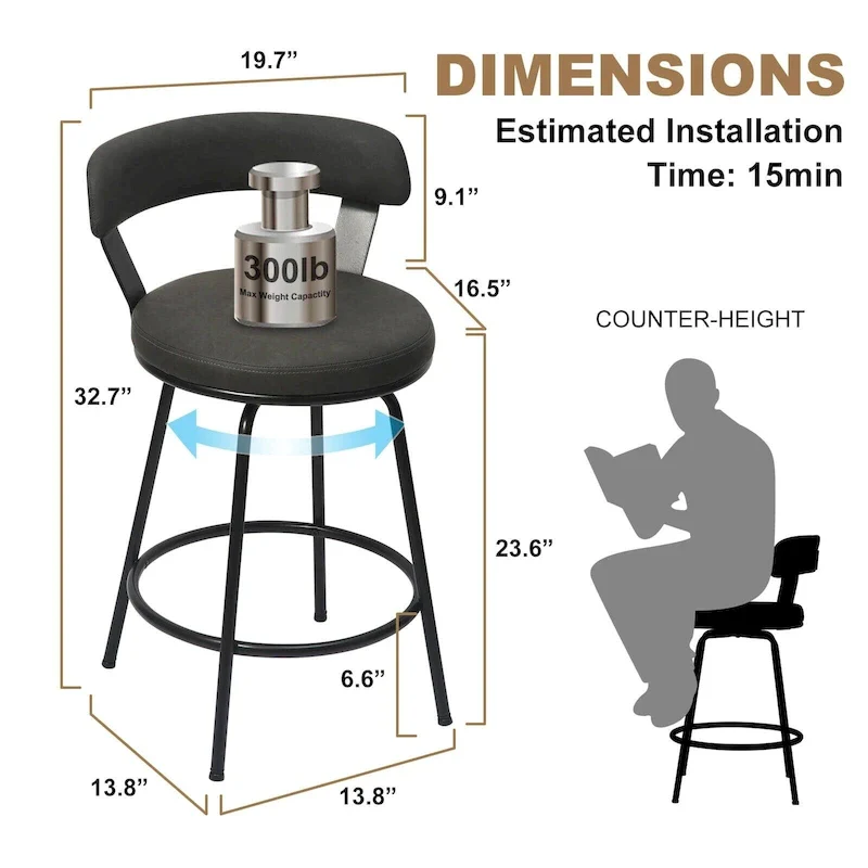 Metal Counter Height Industrial Swivel Bar Stools