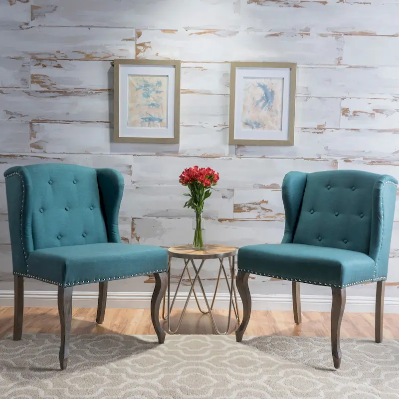 Niclas Wing Back Studded Fabric Accent Chairs (Set of 2) by Christopher Knight Home