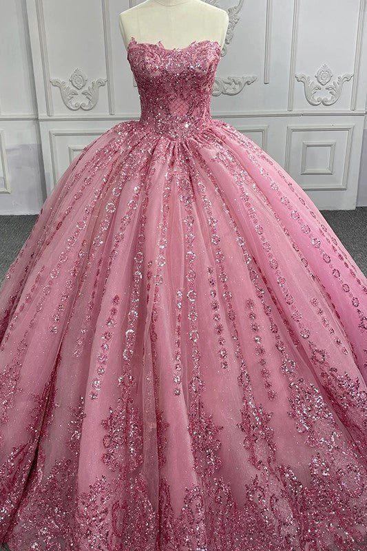 Quinceanera Dress Romantic Court Train Ball Gown Strapless Pleated