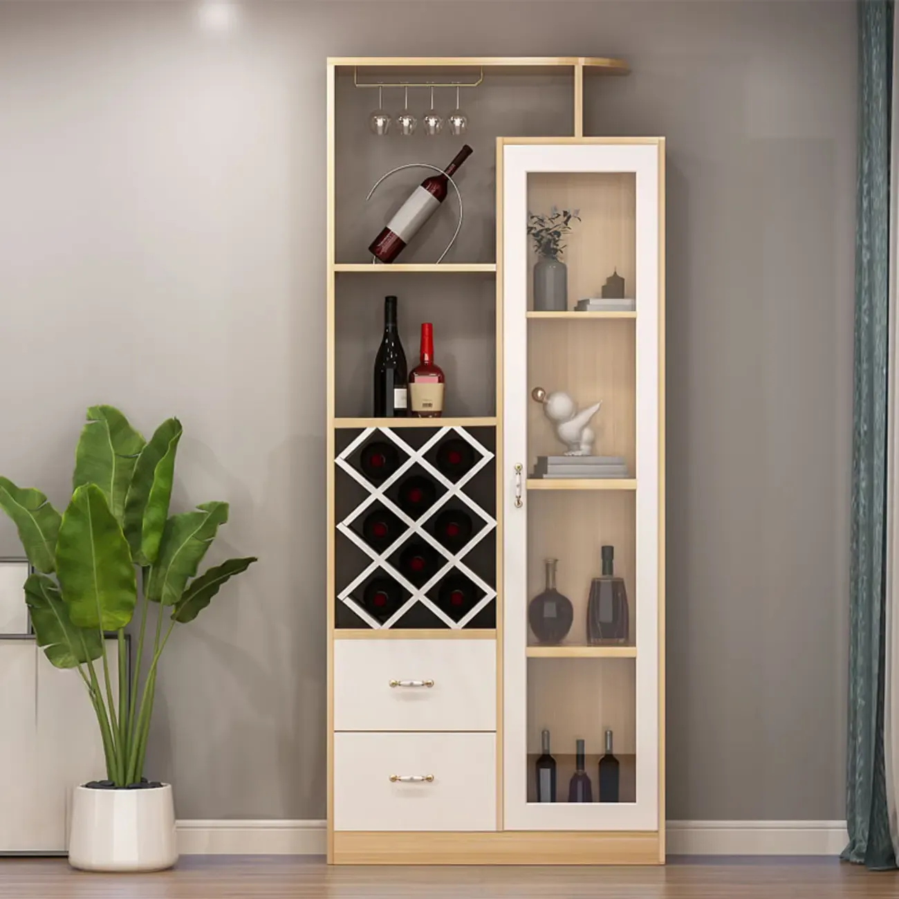Trendy Woodworking Wine Bottle Open Glass Rack with Shelf