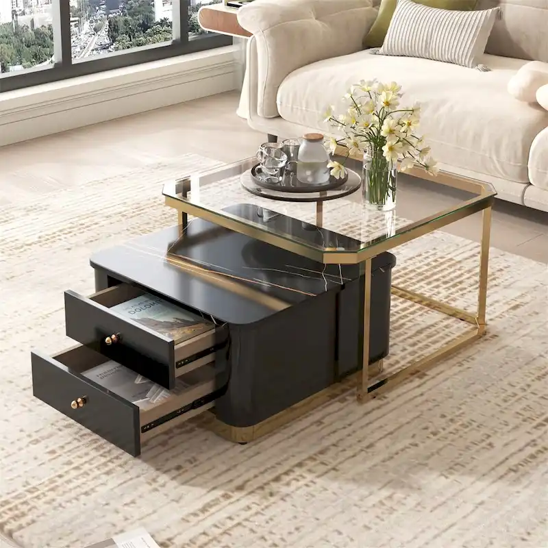 Modern Square Nesting Coffee Table with 2 Drawers (Set of 2) by Harper&Bright Designs