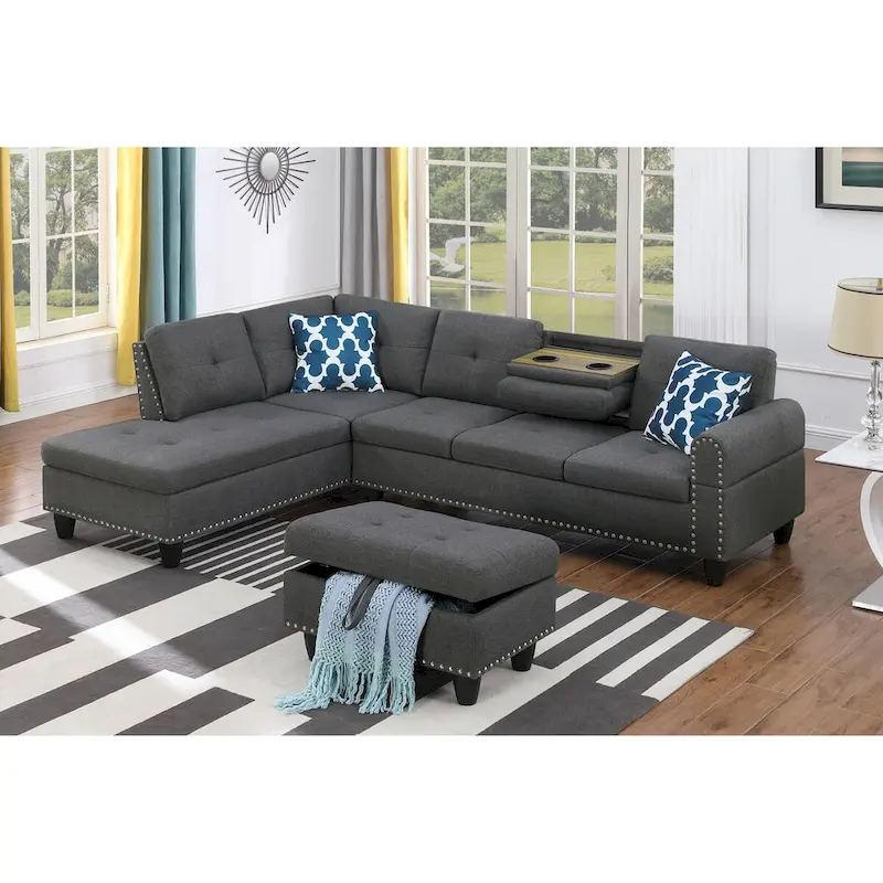 Alger 98-inch Wide Left Hand Facing Sofa with Chaise and Ottoman - 98 W x 71 D x 33 H