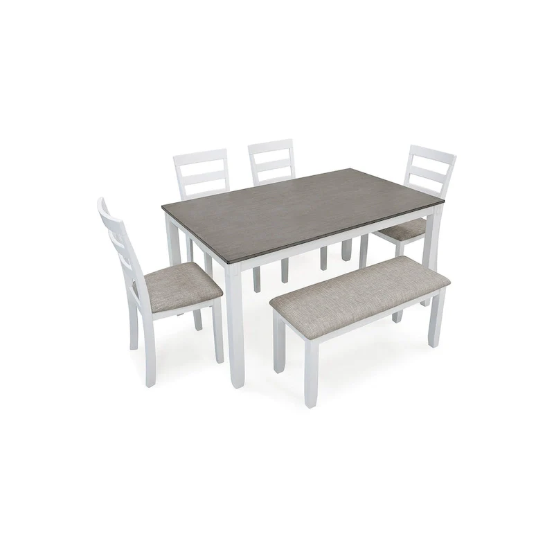Stonehollow White and Gray Dining Table and Chairs with Bench (Set of 6)