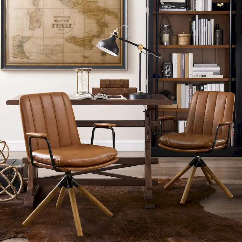 Set of 2 Mid-Century Swivel Home Office Chairs