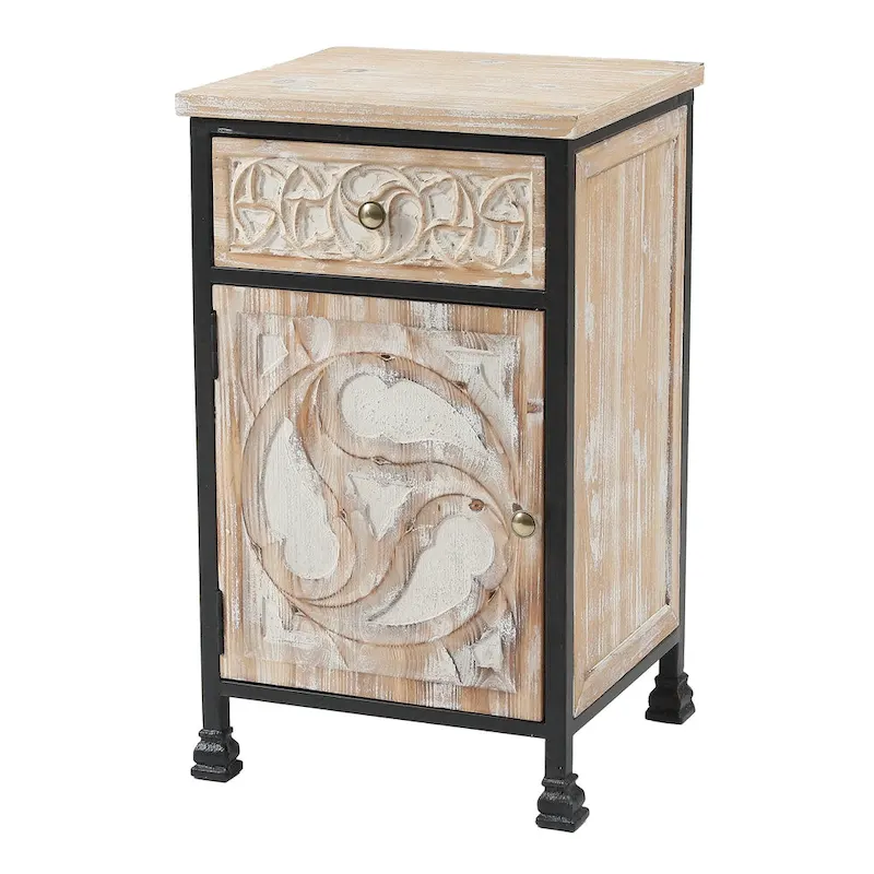 Rustic Nightstand with Drawer and 1-Door Cabinet