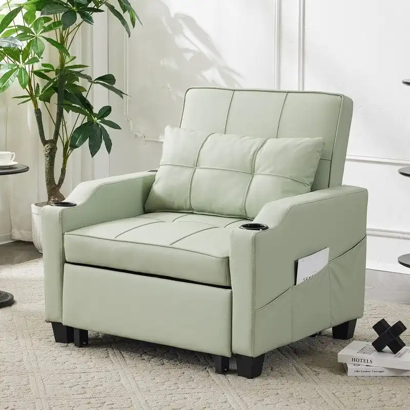 3-in-1 Linen Convertible Chair Sofa Bed – Grayish Green / Blue-Gray / Black, Single Sleeper