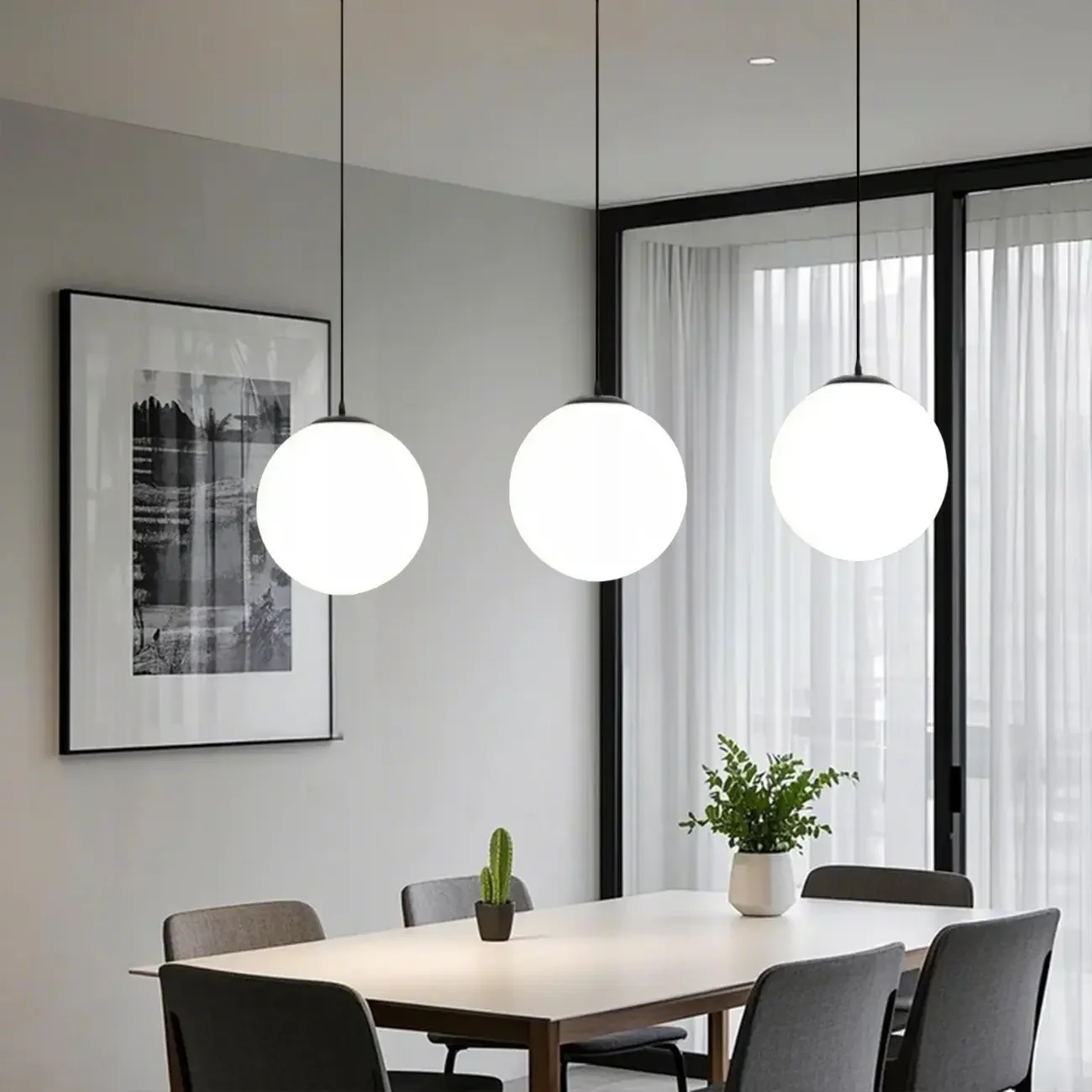 Modern White Glass Globe Pendant Light