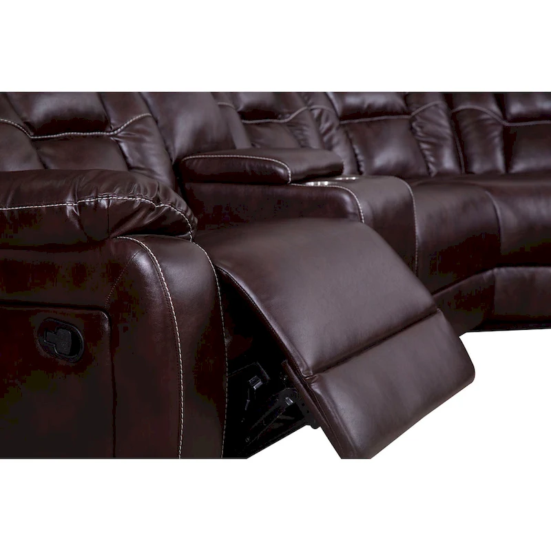 Mid-century Modern Faux Leather Upholstered Reclining Sectional Sofa