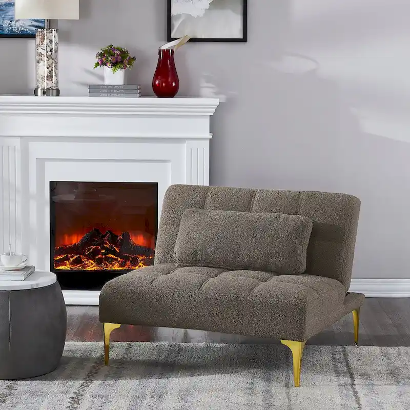 Convertible Sofa Bed Futon with Solid Wood Legs Linen Fabric Musterd Green