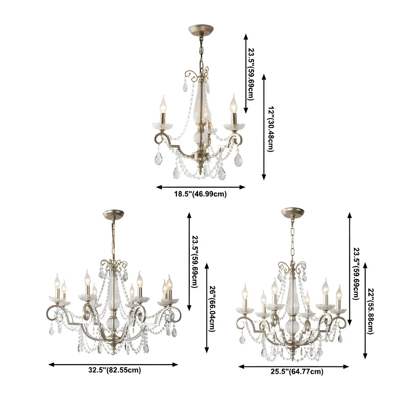 Adjustable Hanging Silver Crystal Candelabra Chandelier