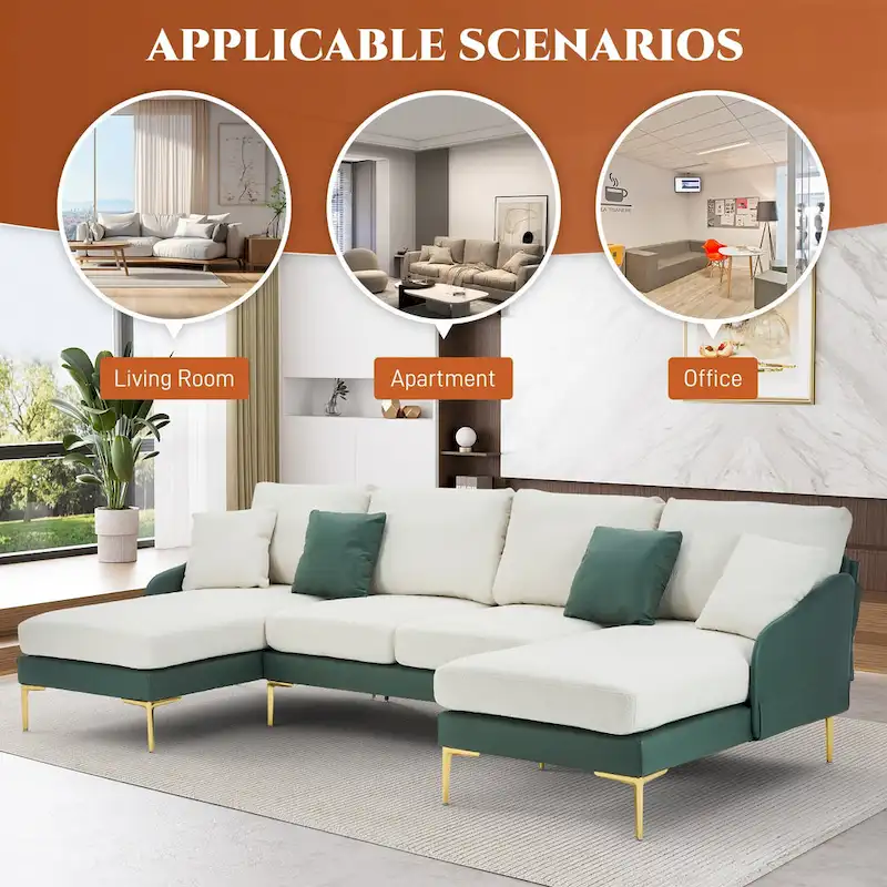 U-Shape Sectional Sofa 4-Seat Couch with Double Chaise Lounge